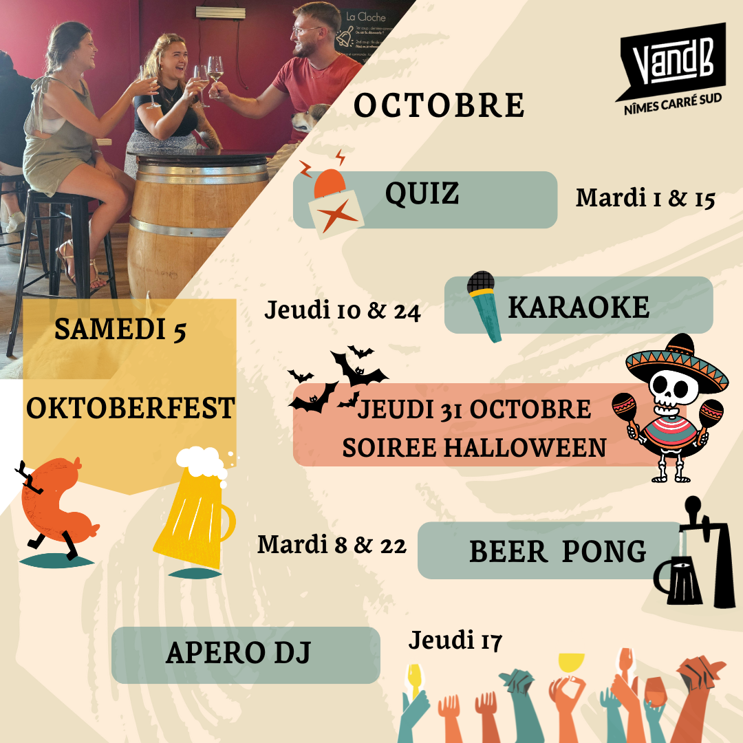 Carré Sud Nimes - Chez V and B, le mois d’octobre s’annonce animé ! - agenda octobre - 1